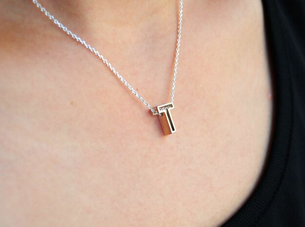 T Letter Pendant (Necklace) in Polished Silver