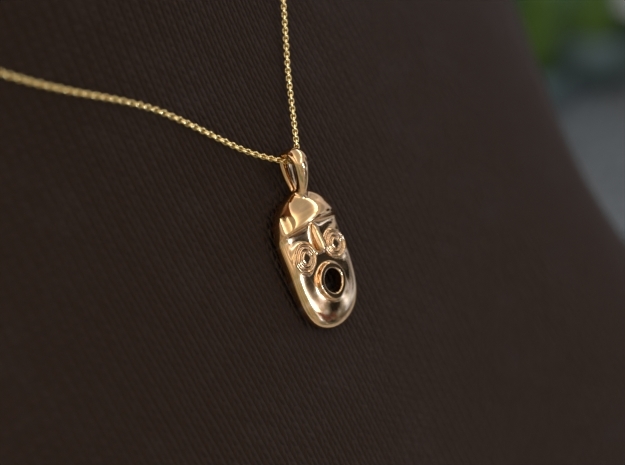 Jewelry Round Bwa Mask Pendant in Polished Bronzed-Silver Steel