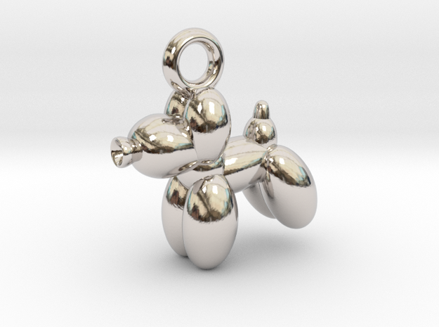 Dog Pendant Balloon Style in Rhodium Plated Brass