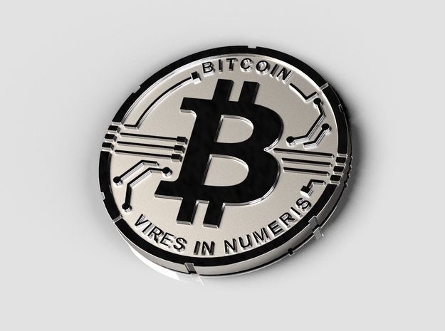 Bitcoin Coin BTC in Polished Silver