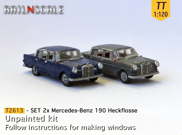 SET 2x Mercedes-Benz 190 (TT 1:120) in Tan Fine Detail Plastic