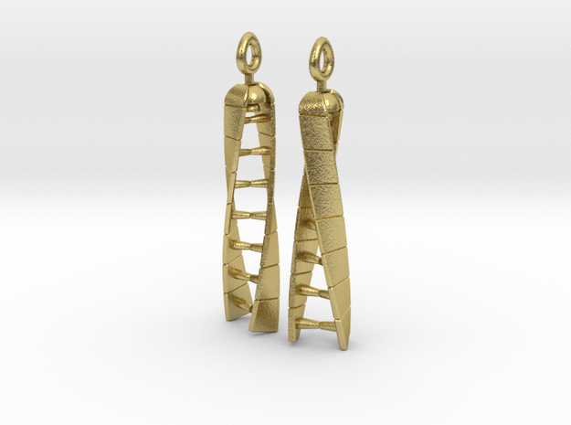 DNA Earrings - Spinners - Mirrored Pair in Natural Brass (Interlocking Parts): Small