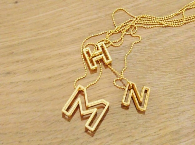 3D Font Letter pendant  in Polished Gold Steel