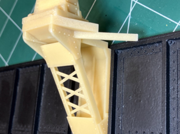 O-scale 1/48 Cleveland CUT catenary bridge base in Clear Ultra Fine Detail Plastic