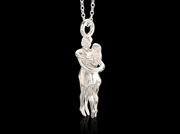Hugs Pendant_Height 24mm in Fine Detail Polished Silver