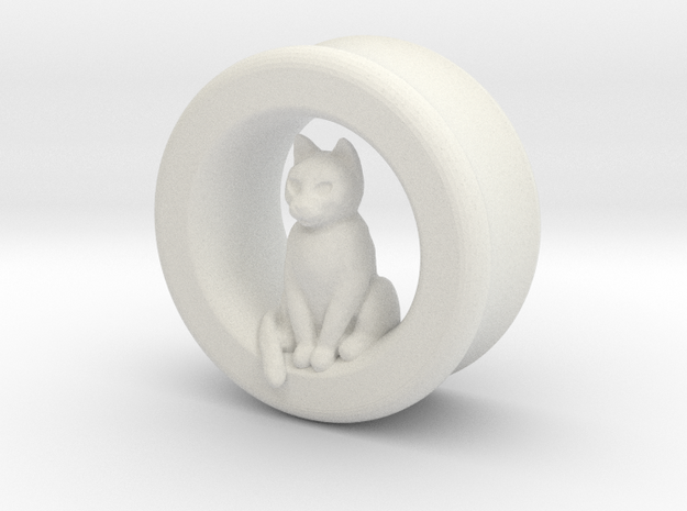 Sitting Cat Gauge, 1" in White Natural Versatile Plastic