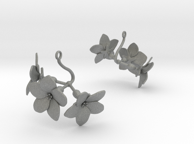 Earrings with three large flowers of the Melon in Gray PA12