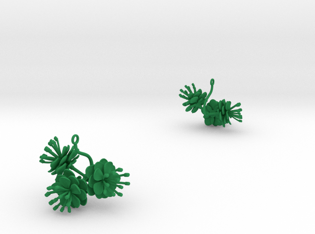 Earrings with three large flowers of the Peach Inv in Green Processed Versatile Plastic