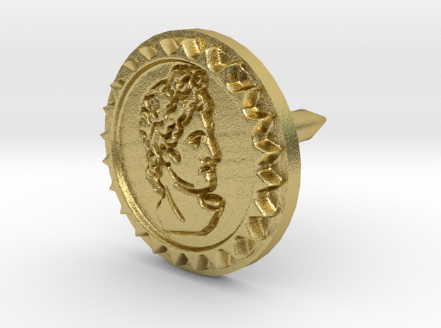 Apollo solar lapel pin in Natural Brass