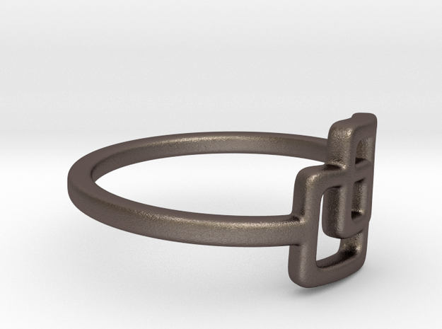 2 squared Ring in Polished Bronzed-Silver Steel: 4 / 46.5