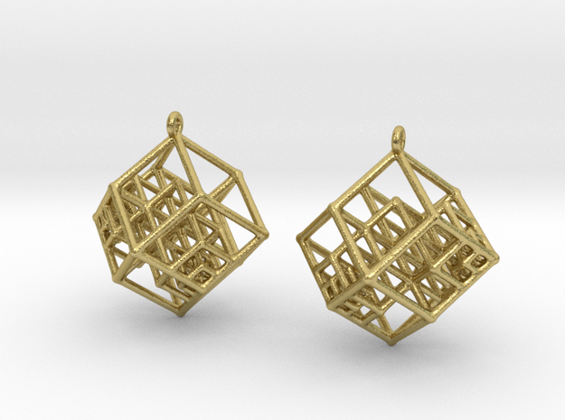 Tesseracts Earrings in Natural Brass