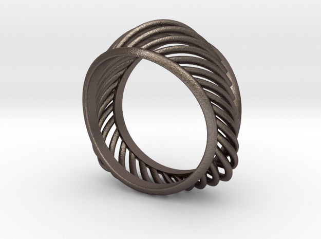 Triangular Rail Arcs Ring - Size 6.75 in Polished Bronzed Silver Steel