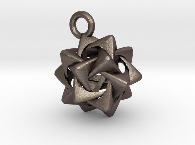 Compound of Five Rounded Tetrahedra Pendant in Polished Bronzed Silver Steel