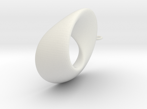 Mobius  - oval 4.5 cm long in White Natural Versatile Plastic