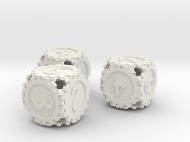 GearpunkDice3D6Set in White Natural Versatile Plastic