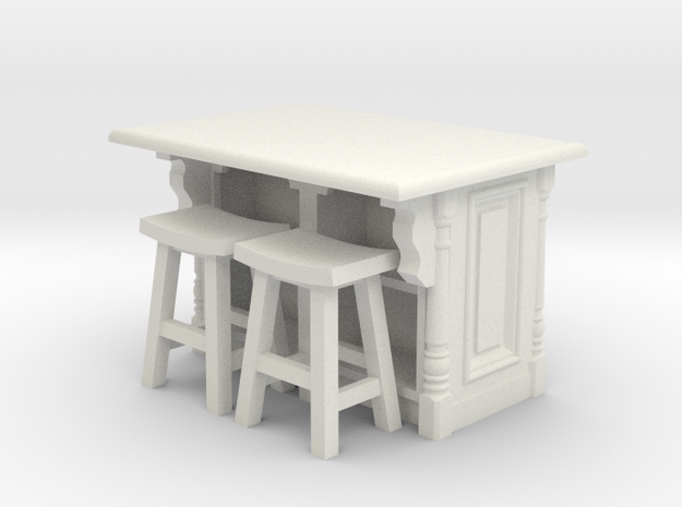 1:48 Farmhouse Island, with stools in White Natural Versatile Plastic