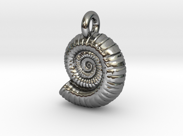 Ammonite Earing/Pendant  in Fine Detail Polished Silver