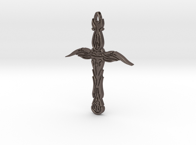 Tribal Cross in Polished Bronzed Silver Steel