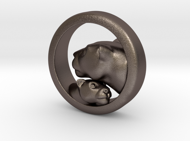 Lioness and Cub Pendant in Polished Bronzed Silver Steel