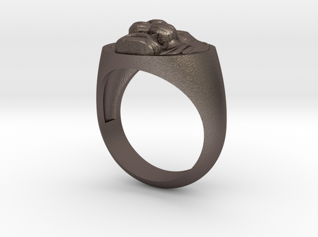 Lion signet ring in Polished Bronzed Silver Steel