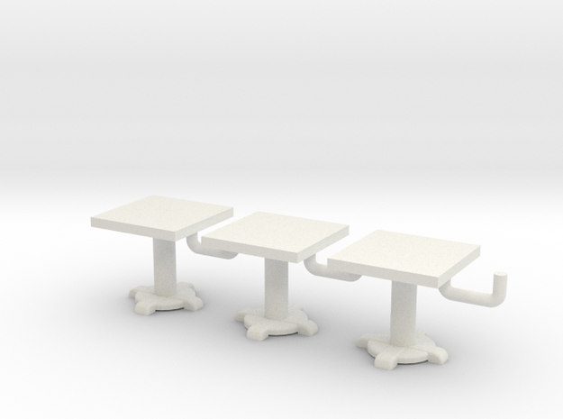 HO Scale Square Tables X3 in White Natural Versatile Plastic