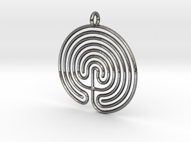 Labyrinth Pendant in Fine Detail Polished Silver