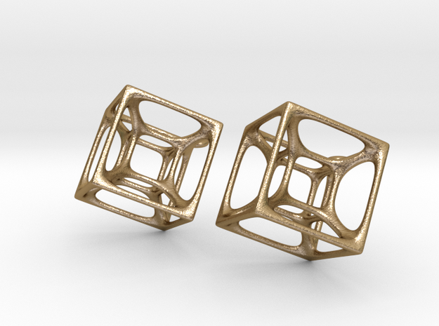Hypercube Earrings in Polished Gold Steel
