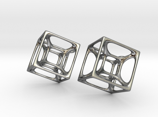 Hypercube Earrings in Polished Silver