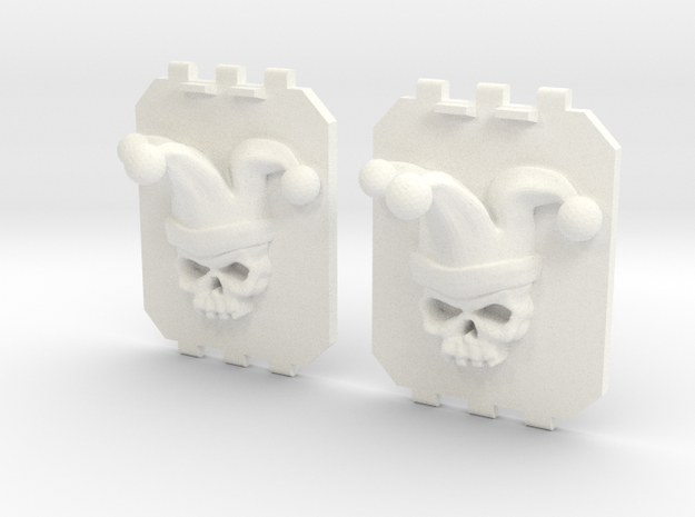 2 Large Tank Doors 3D Jester Skull in White Processed Versatile Plastic