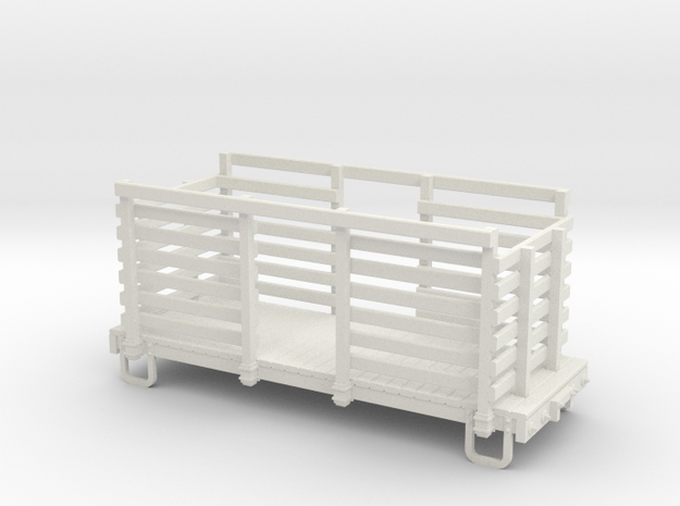 On30 16ft flat car with pulpwoood rack in White Natural Versatile Plastic