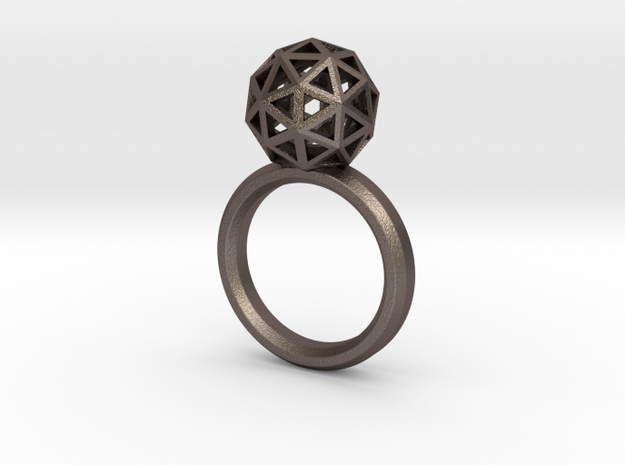 Geodesic Dome Ring size 7.5 in Polished Bronzed Silver Steel