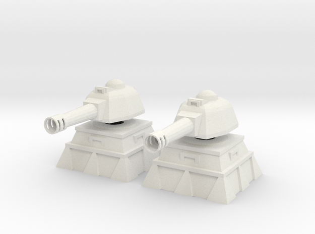 28mm Tank Cannon Turret and Bunker (x2) in White Natural Versatile Plastic