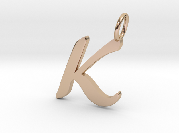 K Classic Script Initial Pendant Letter  in 14k Rose Gold