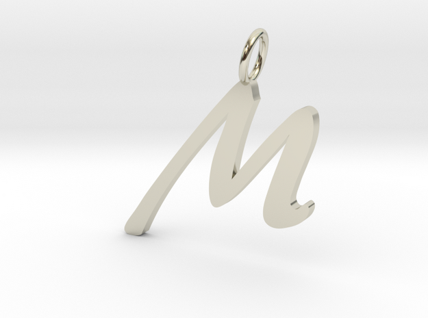 M Classic Script Initial Pendant Letter  in 14k White Gold