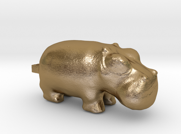 3000 BC Hippo Small Pendant in Polished Gold Steel