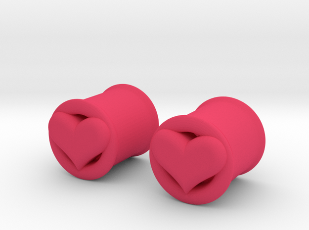 Heart 10mm (00 gauge) tunnels in Pink Processed Versatile Plastic