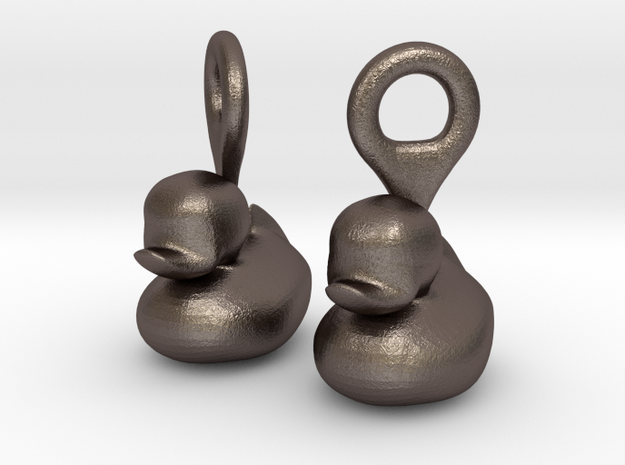 Single Ducks - Earrings in Polished Bronzed Silver Steel