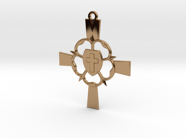 Luther Rose Cross Pendant in Polished Brass