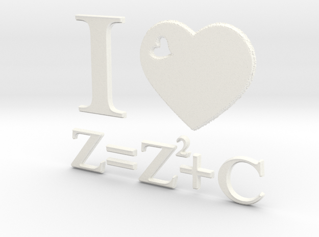 I Love Mandelbrot Z=Z^2+C 3D in White Processed Versatile Plastic