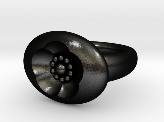 S46 Small Cherry Blossom Signet Ring With Beads in Matte Black Steel