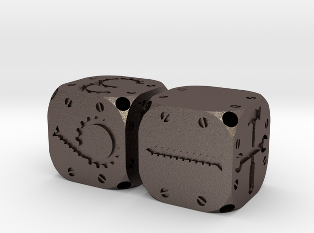 Tinker Dice (Metal) in Polished Bronzed Silver Steel
