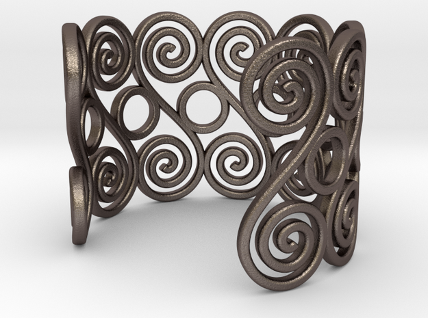 Spirals & Circles Bracelet (Thicker) in Polished Bronzed Silver Steel