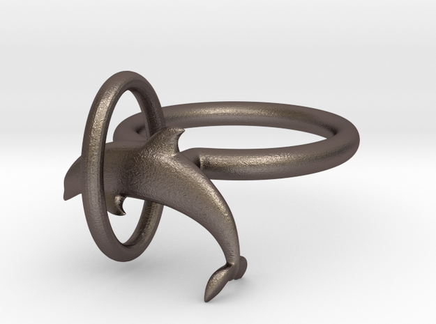 Dolplin Ring (US Size11) in Polished Bronzed Silver Steel