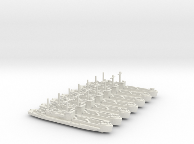 7 x LCI(L) Square Bridge & side ramps, 1/700 Scale in White Natural Versatile Plastic