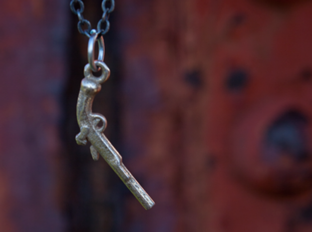 Pistol Necklace in Polished Bronzed Silver Steel