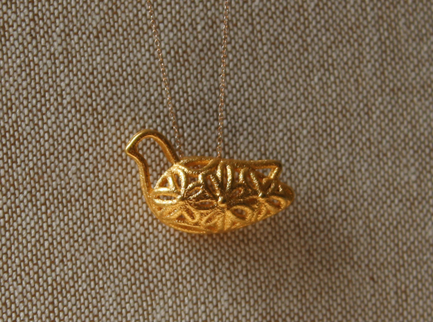 "Flower Bird" pendant in 14k Rose Gold Plated Brass