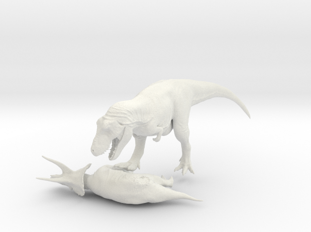 Dinosaur Tyrannosaurus VS Triceratops 1:72 in White Natural Versatile Plastic