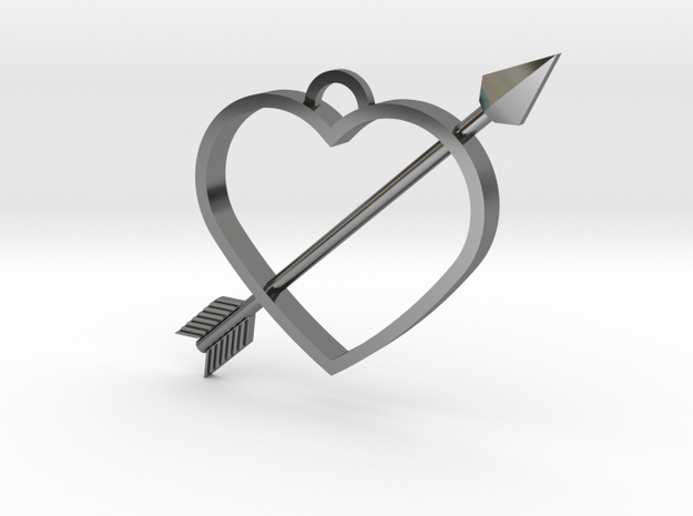 Cupid's Arrow Heart Pendant in Fine Detail Polished Silver