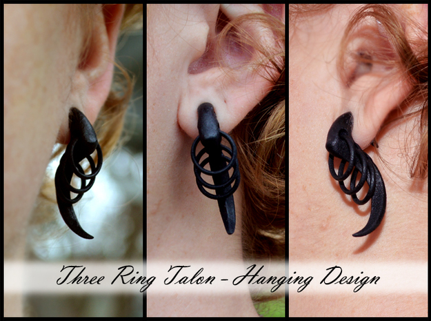 Three Ring Talon Earrings (select a size) in Black Natural Versatile Plastic