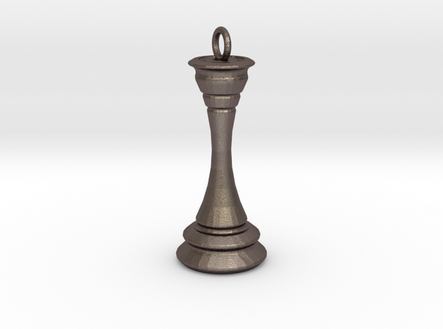 Chess Queen Keychain in Polished Bronzed Silver Steel